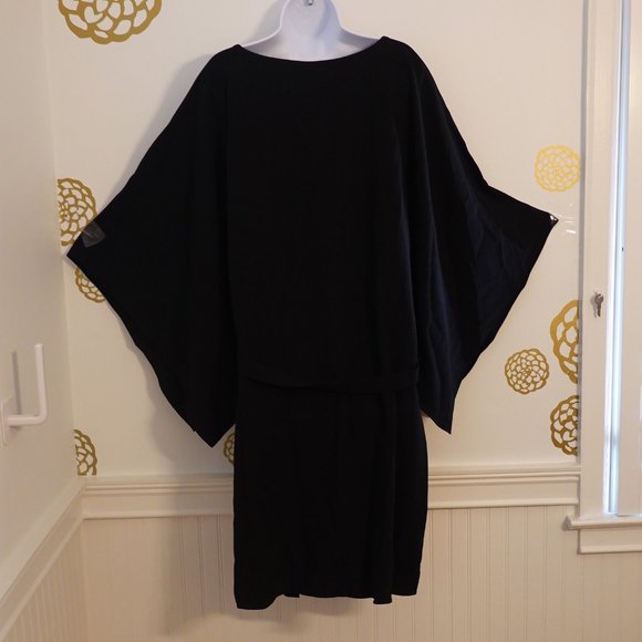 (NWT) Natori Solid Crepe Dress Black Kimono Midi Dress 2X - Picture 3 of 16